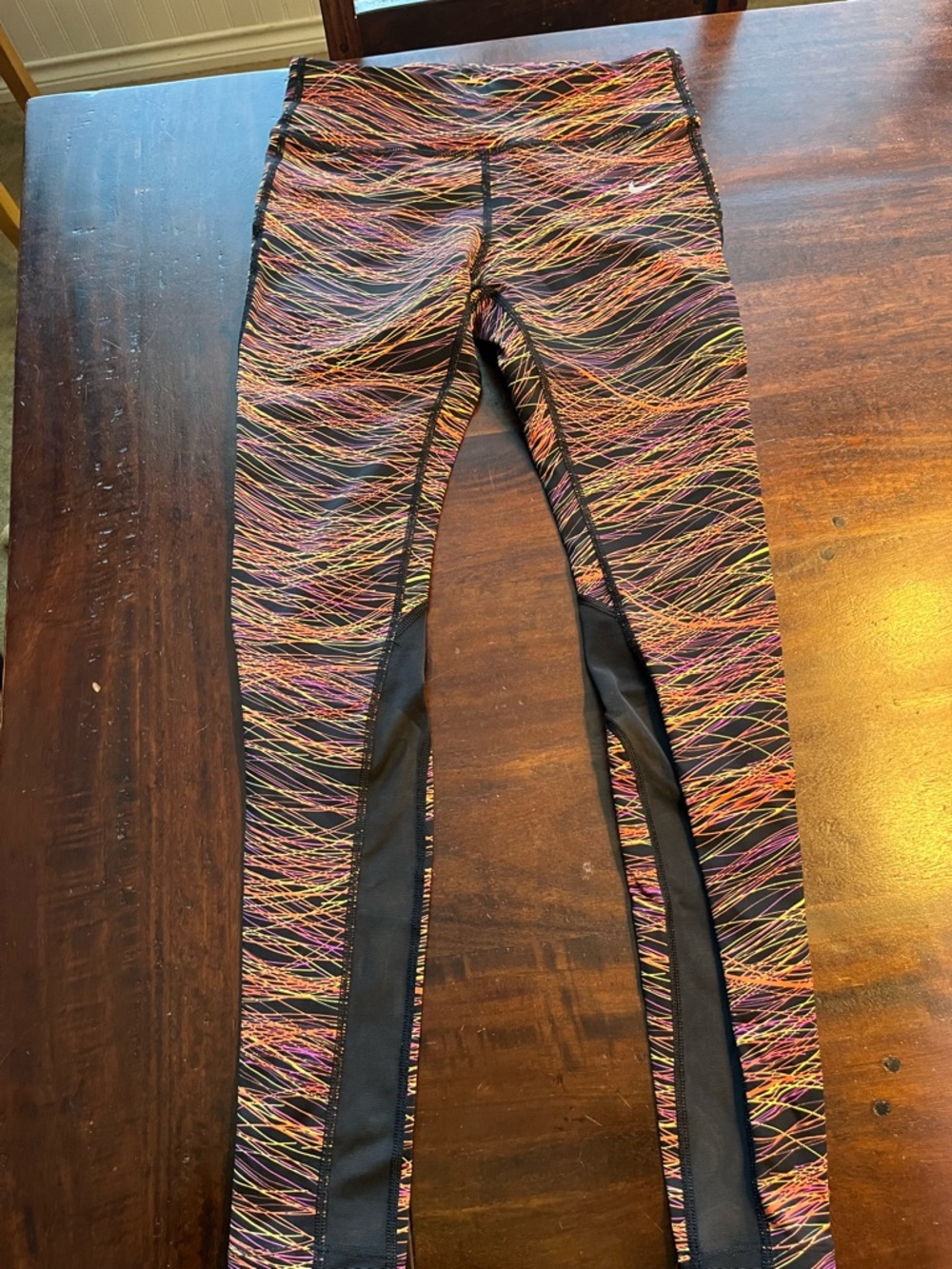 Nike Black Leggings with Multi-Color Stripe Detail
